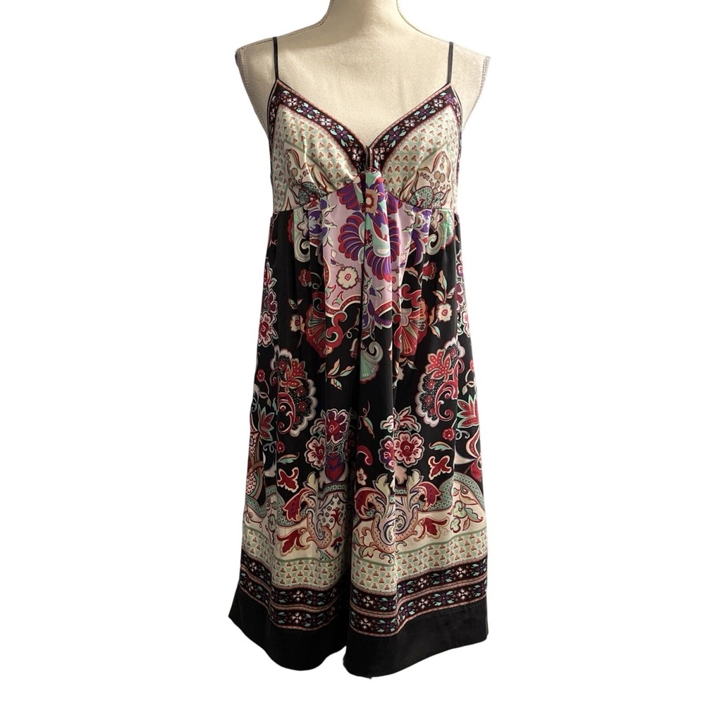 Eci Y2K Dress Black Floral Silk Babydoll Mini Size 14 Preppy Event Wedding Guest